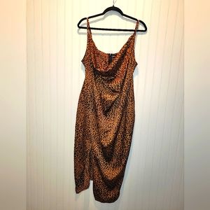 Pretty Little Thing leopard print slinky dress sz 16